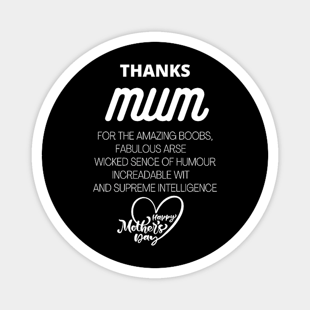 THANKS Mum Mothers Day awesome slogan gift Magnet by Authentic Designer UK